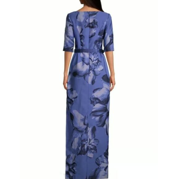 Kay Unger Octavia Blue Floral Print Organza Asymmetric Formal Formal Maxi Gown 6 - Picture 8 of 16